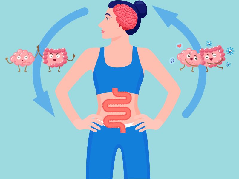 Hier wird graphisch der Zusammenhang der Darm-Hirn Achse weich der Therapie von chronischen Schmerzen dargestellt.